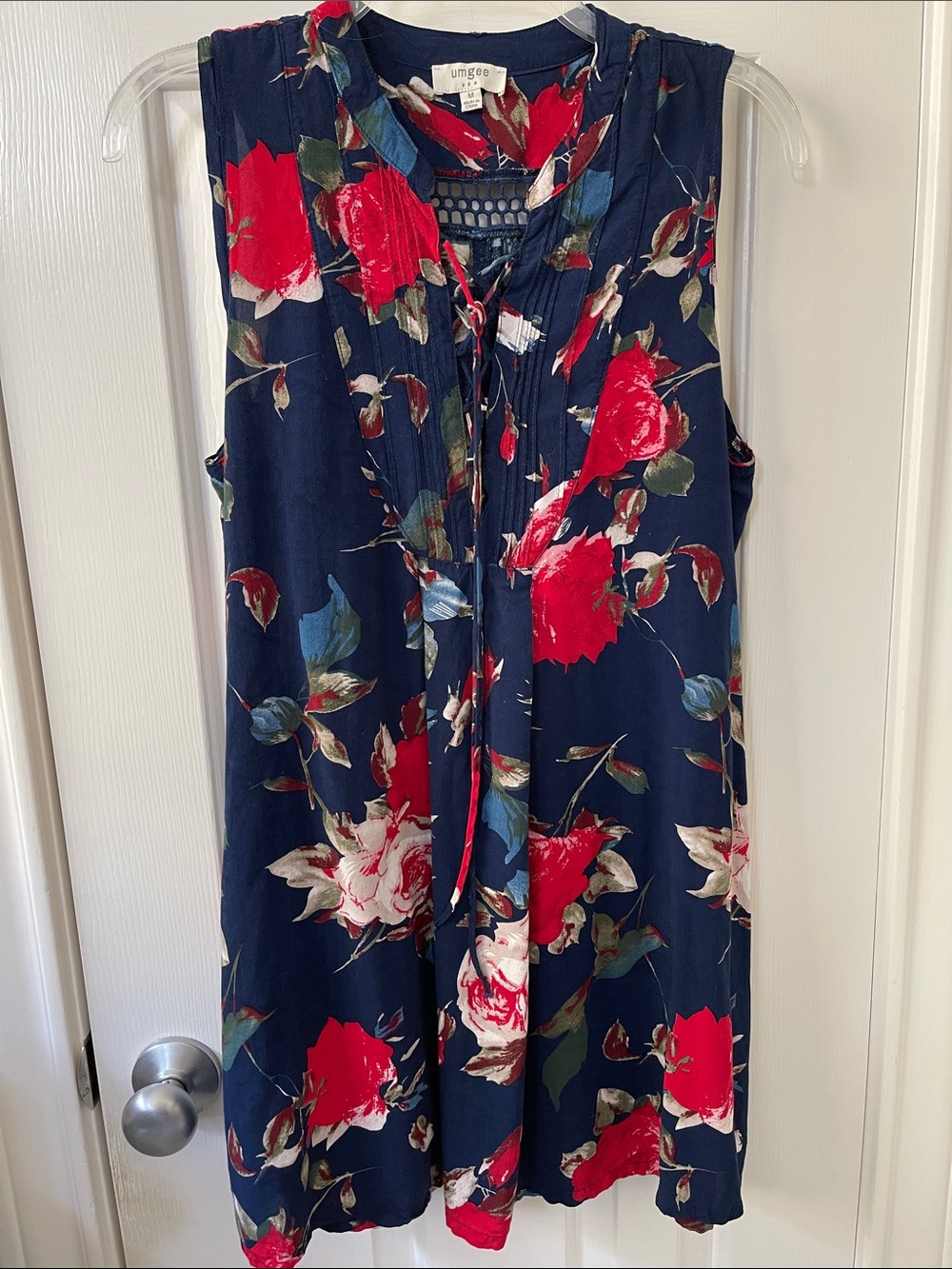 Umgee Navy Floral Sleeveless Dress with Red and Cream Roses